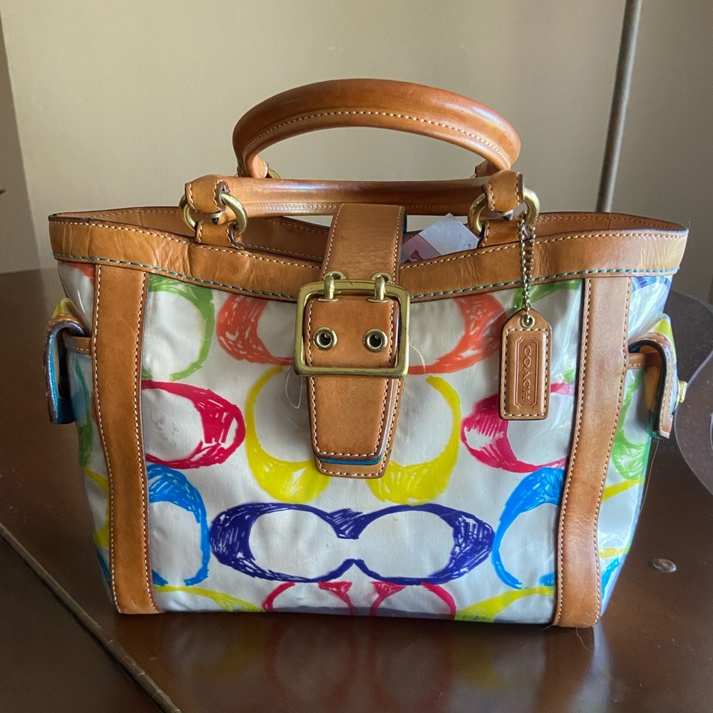 Coach Multicolor Satchel with Leather Trim